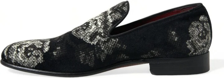 Black Floral Slippers Men Loafers Dress Men's Shoes - Image 5