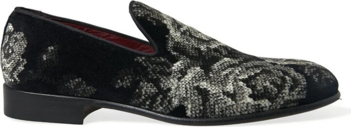 Black Floral Slippers Men Loafers Dress Men's Shoes