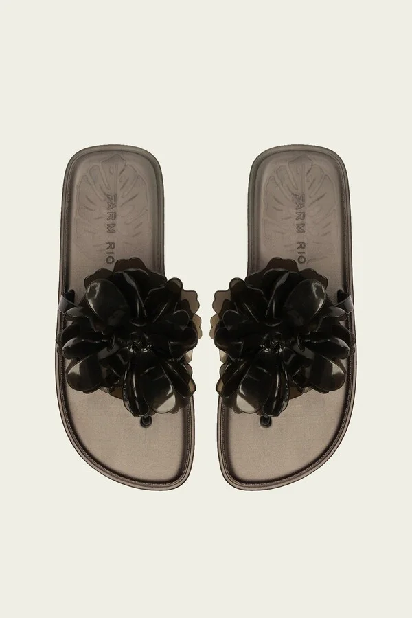 Black Flower Jelly Flat Sandal - Image 2