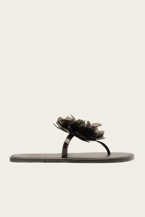 Black Flower Jelly Flat Sandal
