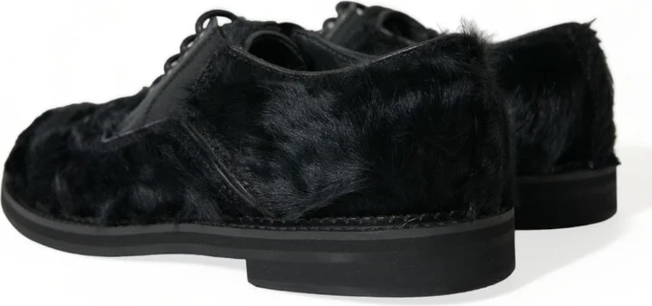 Black Fur Leather Lace Up Derby Dress Men's Shoes - Image 4