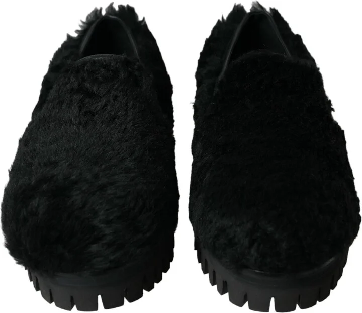 Black Fur Leather Slippers Dress Men's Shoes - Image 2
