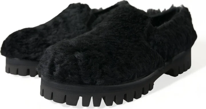 Black Fur Leather Slippers Dress Men's Shoes - Image 3