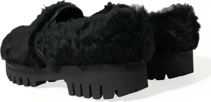 Black Fur Leather Slippers Dress Men's Shoes - Image 4