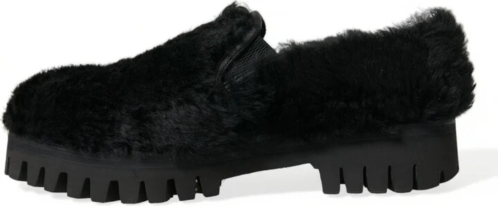 Black Fur Leather Slippers Dress Men's Shoes - Image 5