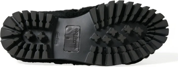 Black Fur Leather Slippers Dress Men's Shoes - Image 6