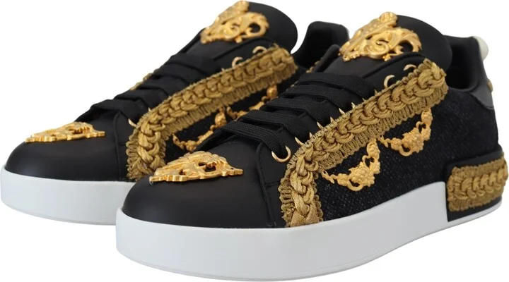 Black Gold Baroque Portofino Leather Sneakers Women's Shoes (Pre-Owned) - Image 2