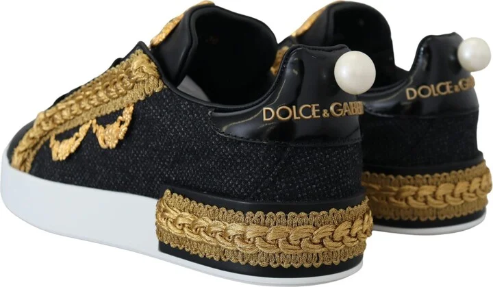 Black Gold Baroque Portofino Leather Sneakers Women's Shoes (Pre-Owned) - Image 3