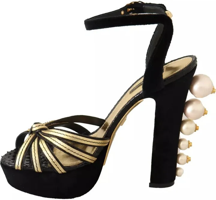 Black Gold Bianca Faux Pearl Women's Sandals (Pre-Owned) - Image 2
