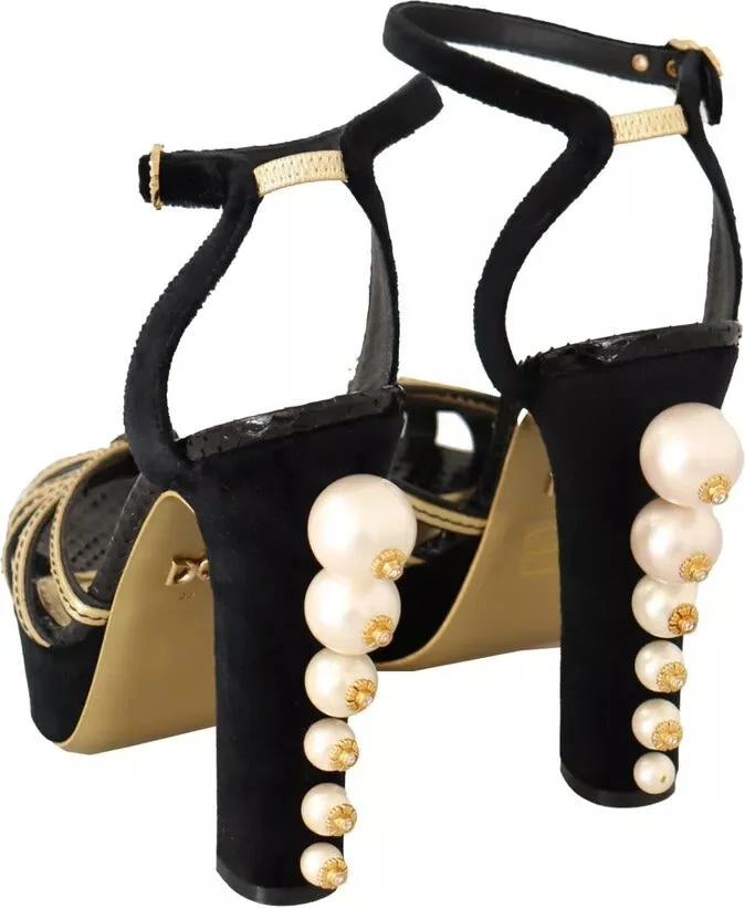 Black Gold Bianca Faux Pearl Women's Sandals (Pre-Owned) - Image 4