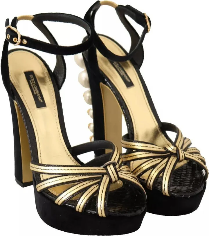 Black Gold Bianca Faux Pearl Women's Sandals (Pre-Owned) - Image 5
