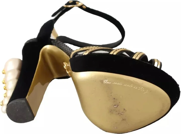 Black Gold Bianca Faux Pearl Women's Sandals (Pre-Owned) - Image 6