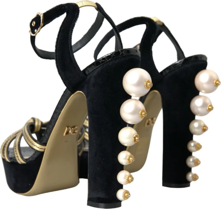 Black Gold Embellished Heels Sandals Women's Shoes - Image 4