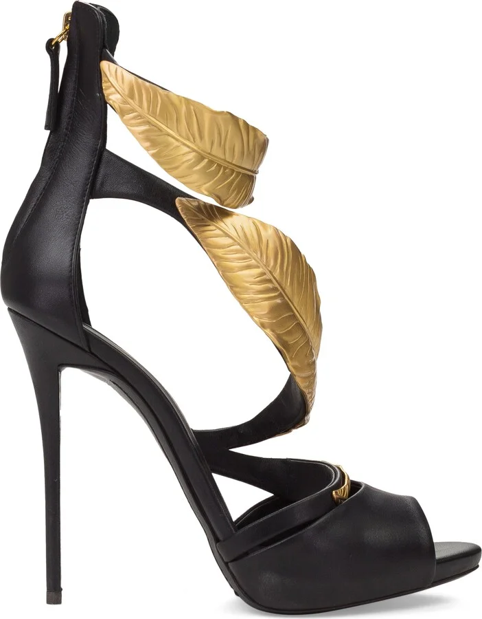 Black/Gold Leaf Straps Heels