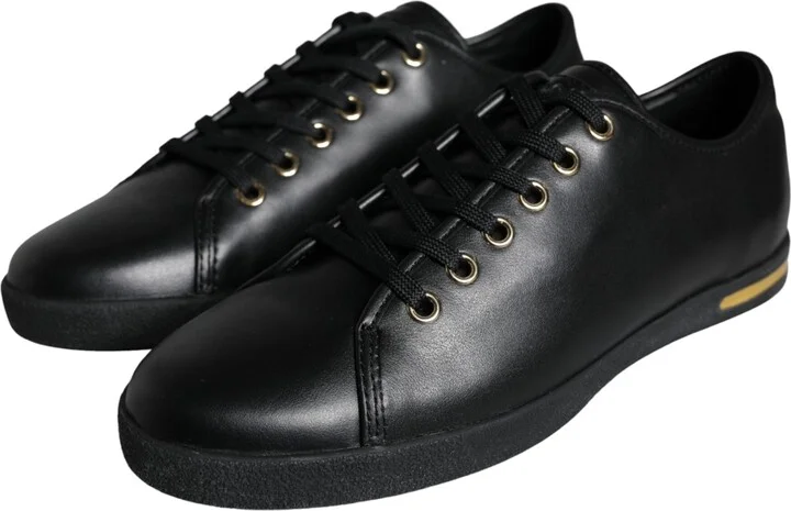 Black Gold Leather Classic Sneakers Women's Shoes - Image 3