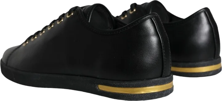 Black Gold Leather Classic Sneakers Women's Shoes - Image 4