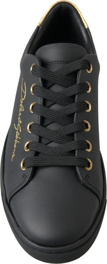 Black Gold Leather Classic Sneakers Women's Shoes - Image 4