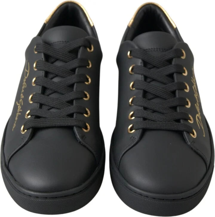 Black Gold Leather Classic Sneakers Women's Shoes - Image 5