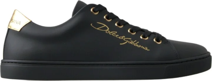Black Gold Leather Classic Sneakers Women's Shoes