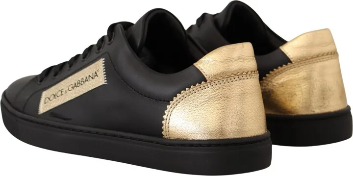 Black Gold Leather Low Top Sneakers Womens Shoes - Image 5