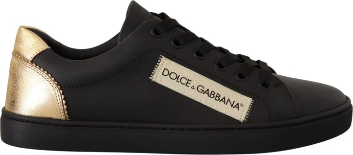 Black Gold Leather Low Top Sneakers Womens Shoes