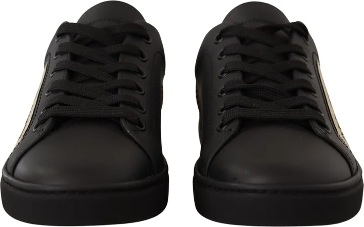 Black Gold Leather Low Top Sneakers Womens Shoes (Pre-Owned) - Image 3