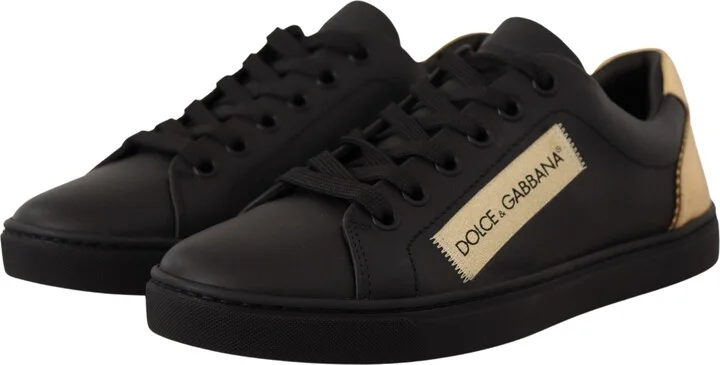 Black Gold Leather Low Top Sneakers Womens Shoes (Pre-Owned) - Image 4