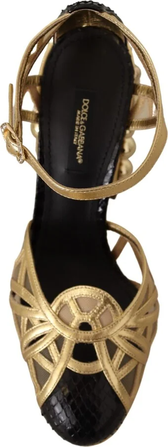 Black Gold Leather Studded Ankle Straps Women's Shoes - Image 6