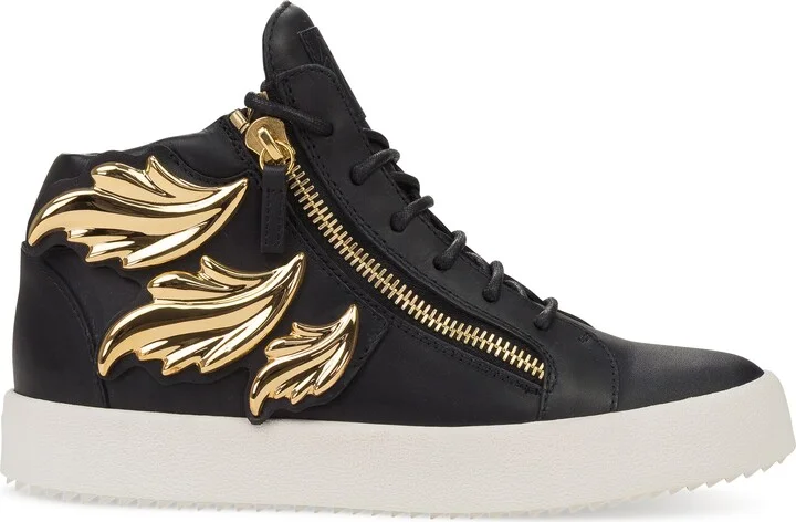 Black Golden Leaf Applique High Top Sneakers