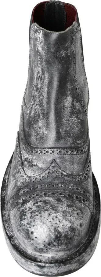 Black Gray Leather Ankle Men's Boots - Image 2
