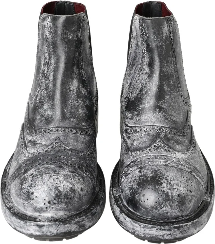 Black Gray Leather Ankle Men's Boots - Image 3
