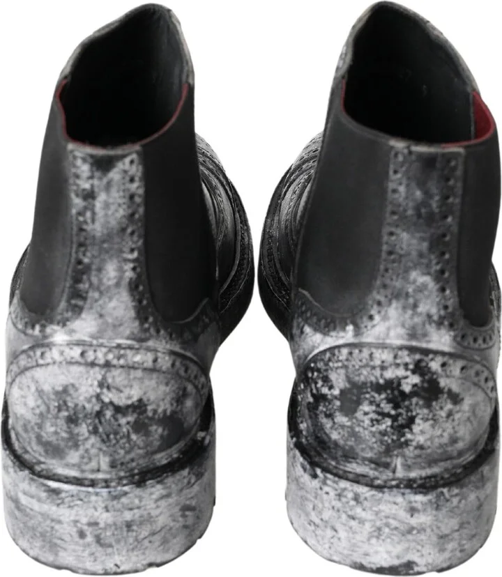 Black Gray Leather Ankle Men's Boots - Image 4