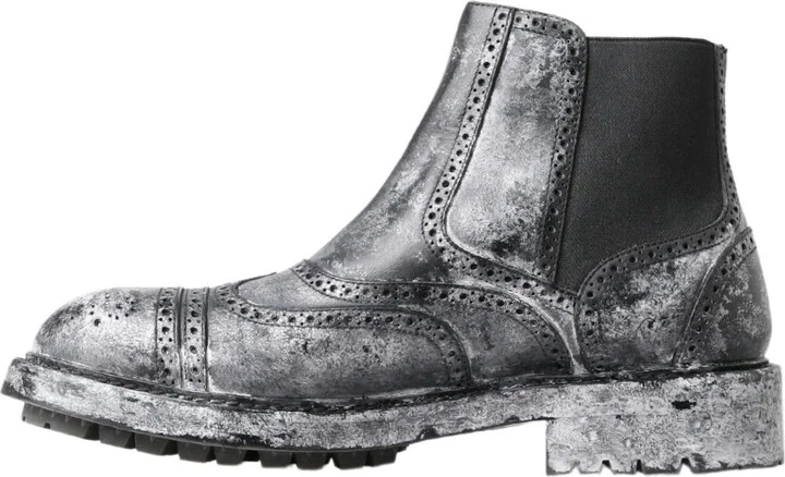 Black Gray Leather Ankle Men's Boots - Image 6