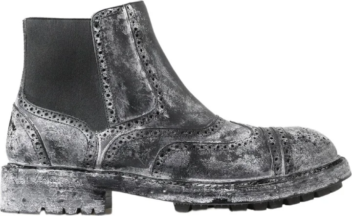 Black Gray Leather Ankle Men's Boots