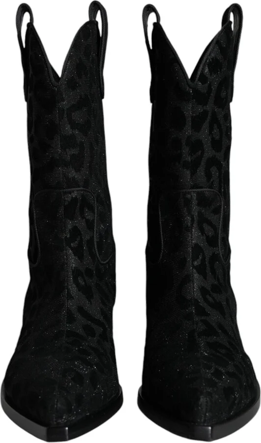 Black Gray Leopard Cowboy Boots Women's Shoes - Image 2
