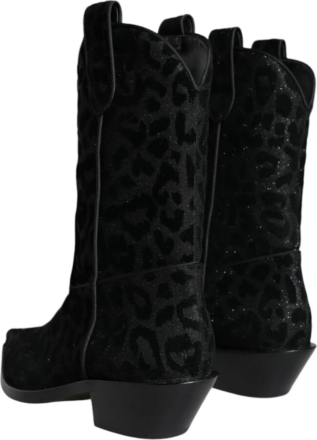 Black Gray Leopard Cowboy Boots Women's Shoes - Image 4