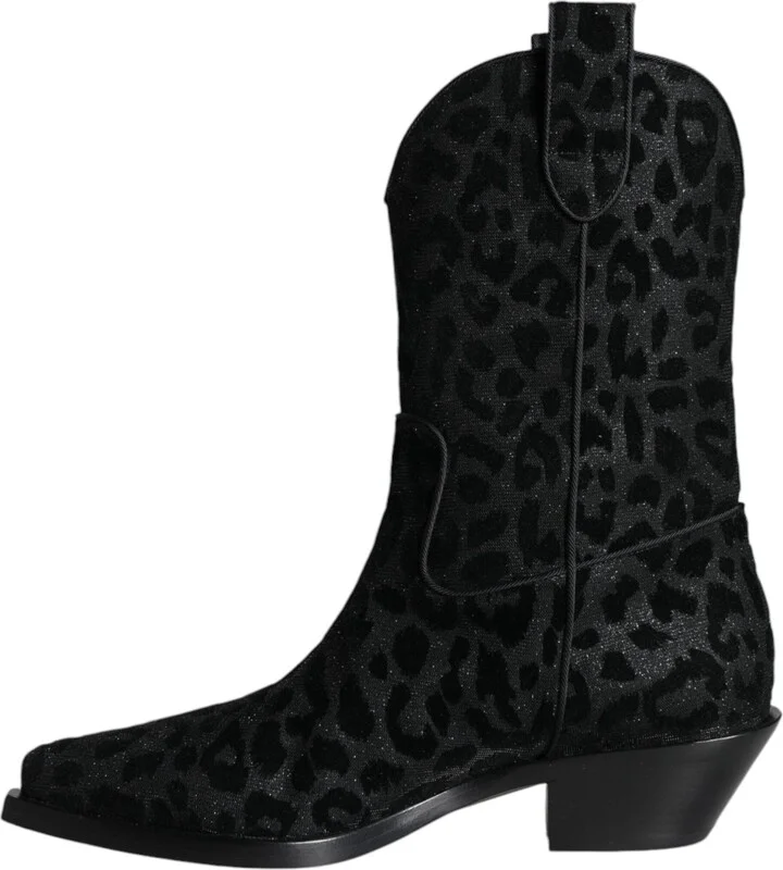 Black Gray Leopard Cowboy Boots Women's Shoes - Image 5