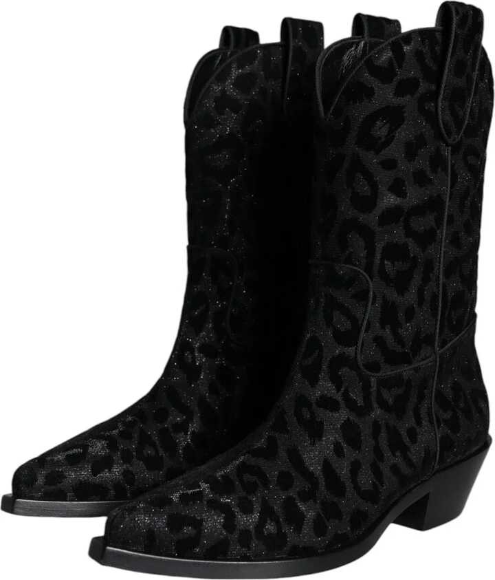 Black Gray Leopard Cowboy Boots Women's Shoes (Pre-Owned) - Image 3