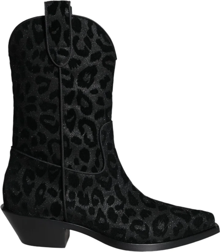 Black Gray Leopard Cowboy Boots Women's Shoes (Pre-Owned)