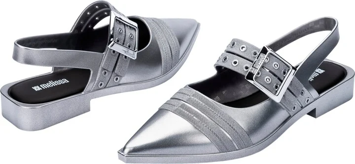 Black / Grey / Silver Ladylike Strap Low Heels - Silver Black - Image 2