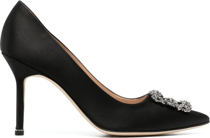 Black Hangisi 90 Crystal Satin Pumps