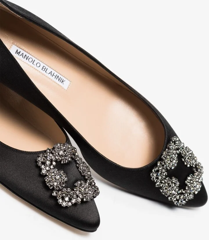 Black Hangisi Crystal Satin Ballet Pumps - Image 2