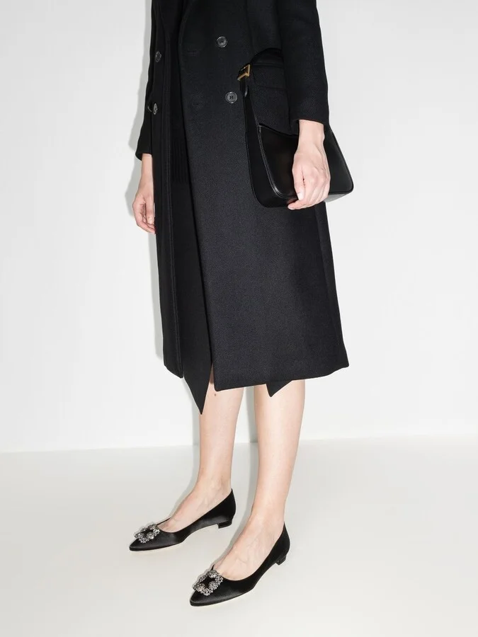 Black Hangisi Crystal Satin Ballet Pumps - Image 3
