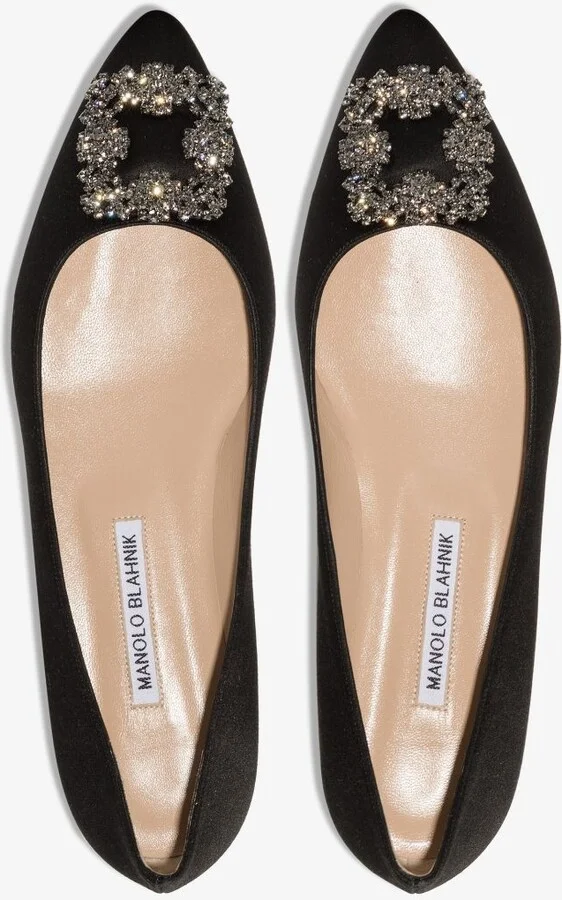 Black Hangisi Crystal Satin Ballet Pumps - Image 4