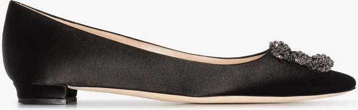 Black Hangisi Crystal Satin Ballet Pumps