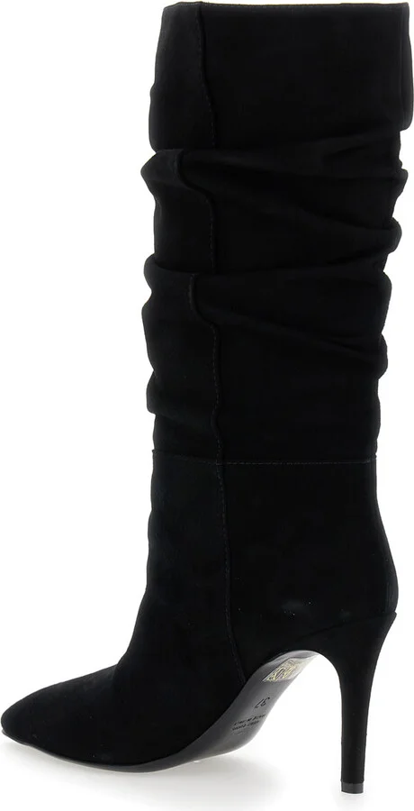 Black Heeled And V-detail Boots In Suede Woman - Image 3