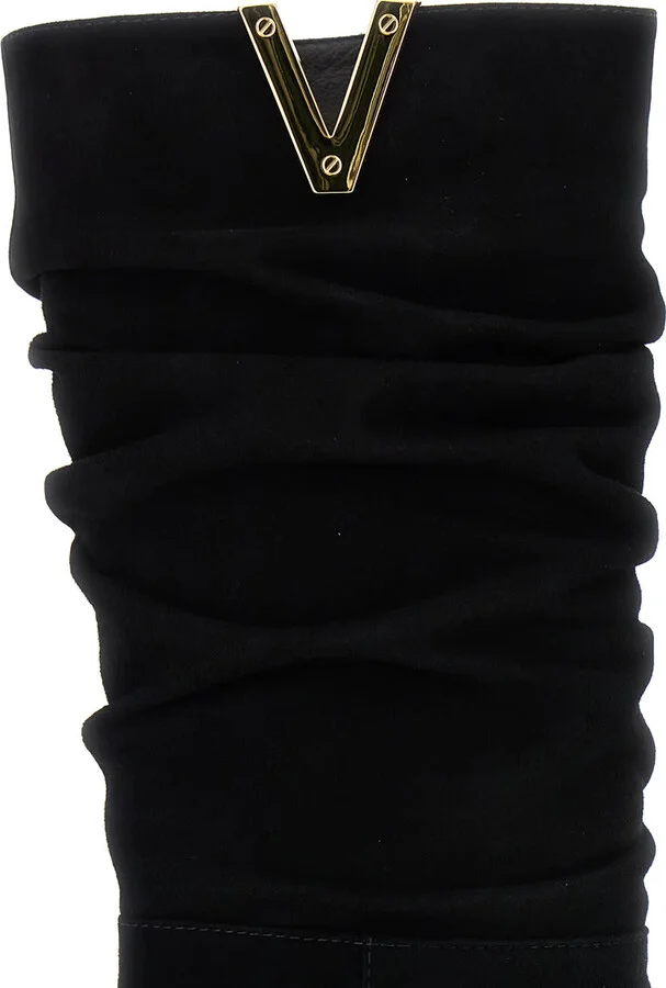 Black Heeled And V-detail Boots In Suede Woman - Image 4