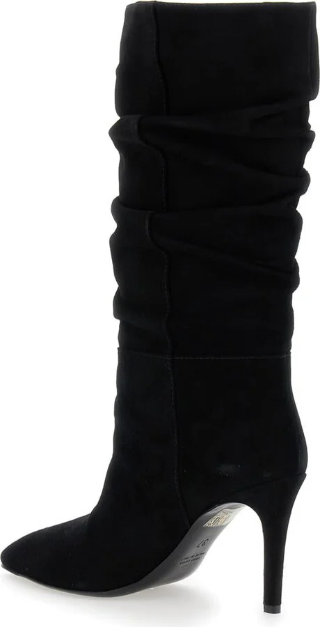 Black Heeled And V-Detail Boots In Suede Woman - Image 3
