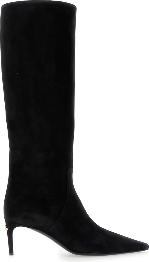 Black High Boots With Dg Logo In Suede Woman