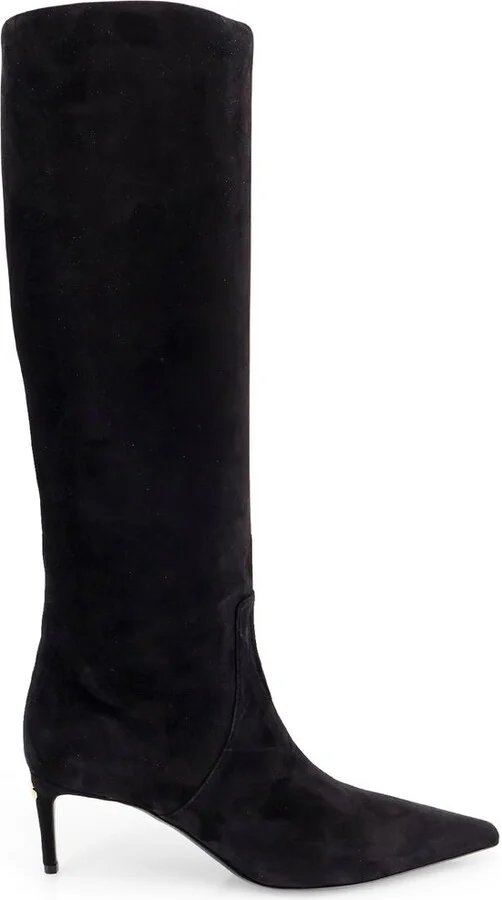Black High Boots With Dg Logo In Suede Woman